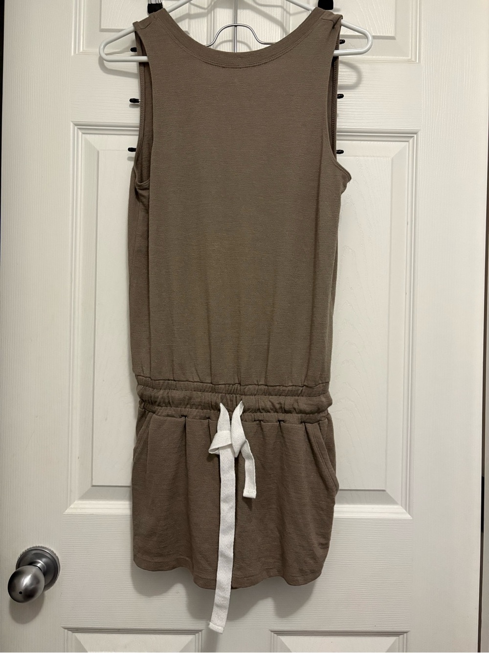 Wilfred Free Taupe Sleeveless Knit Romper with Drawstring